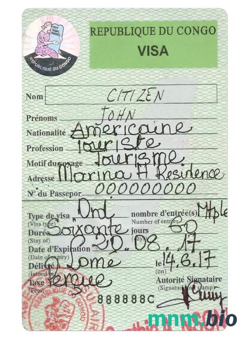 Kongo travel visa w pełni edytowalne PSD